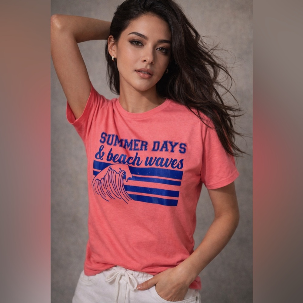 Gildan Summer Days & Beach Waves Short Sleeve Graphic Tee Size Medium